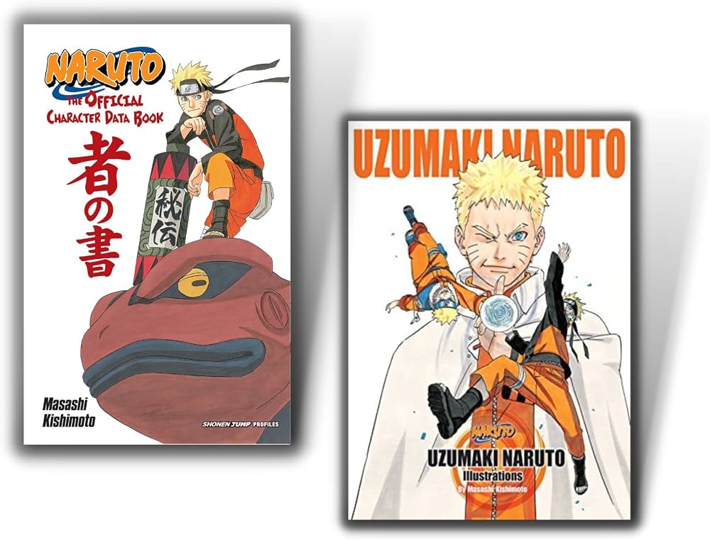 Comparison between an official character databook containing story information and an artbook focused on illustrations and visual designs.